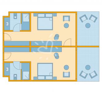 Familienzimmer mit Verbindungstür eingeschränkter Meerblick